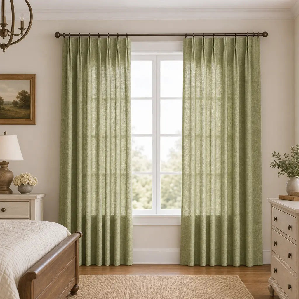 Custom Linen Blend Curtains for Bedrooms – Semi-Blackout – color 1038-A11