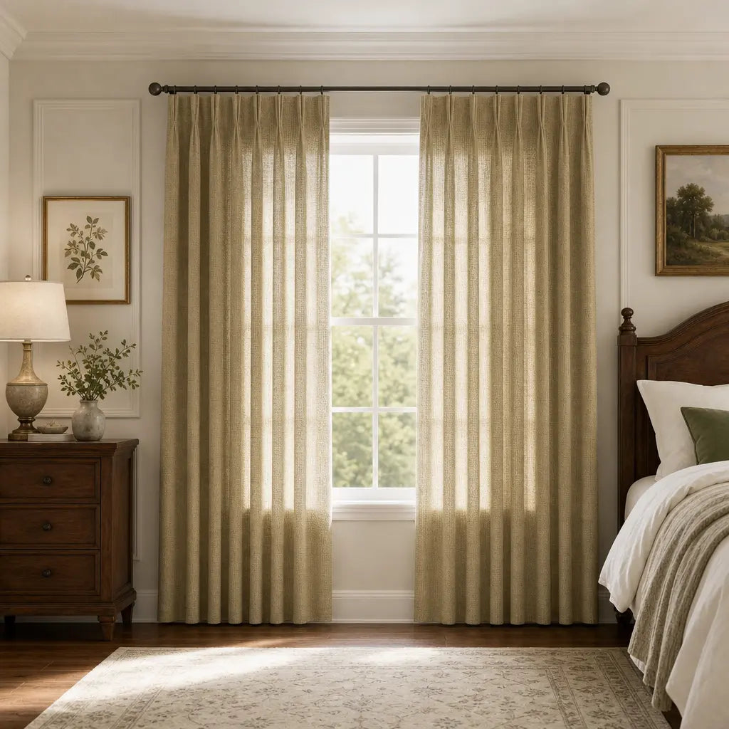 Custom Linen Blend Curtains for Bedrooms – Semi-Blackout – color 1038-A20