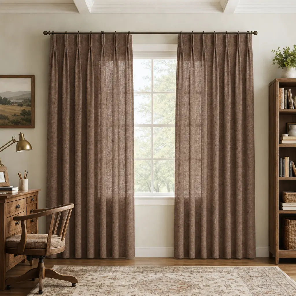 Custom Linen Blend Curtains for Bedrooms – Semi-Blackout – color 1038-A21