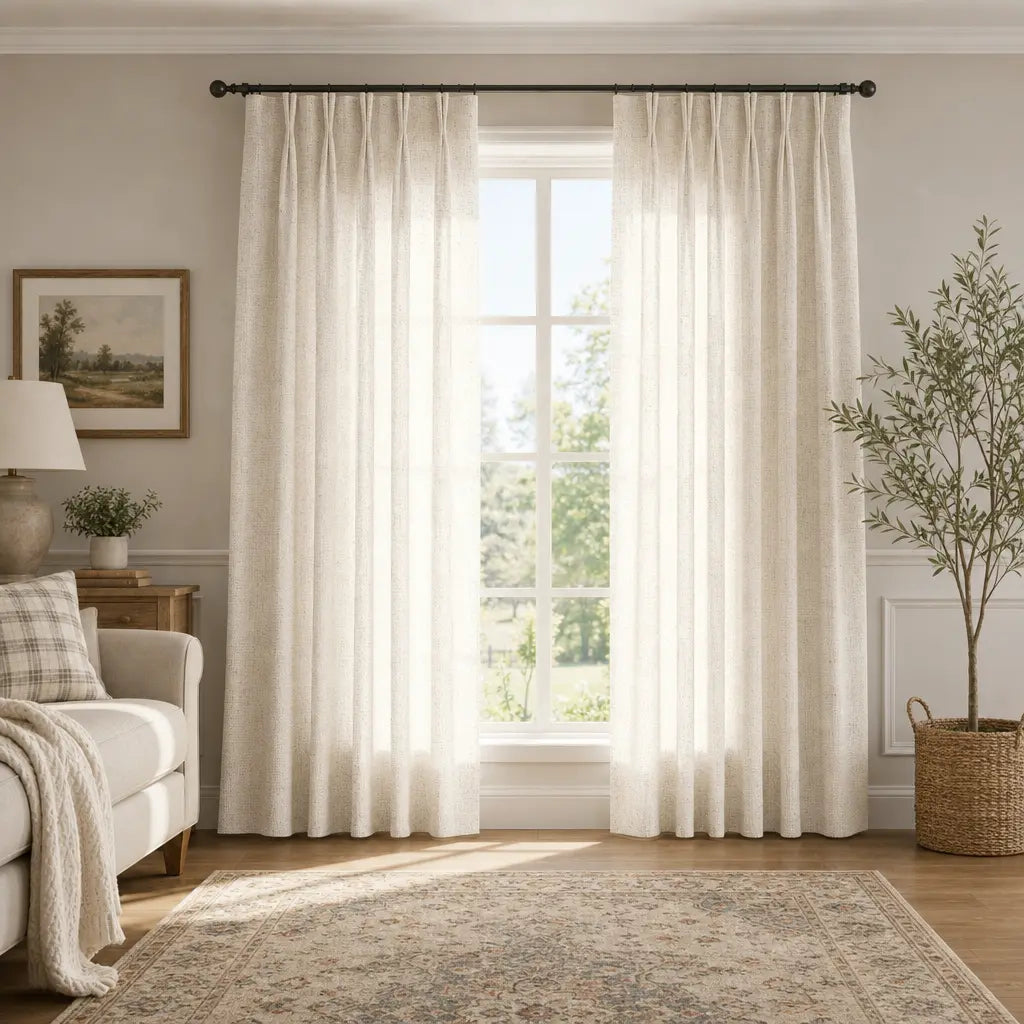 Custom Linen Blend Curtains for Living Rooms – Semi-Blackout – color 1038-B01