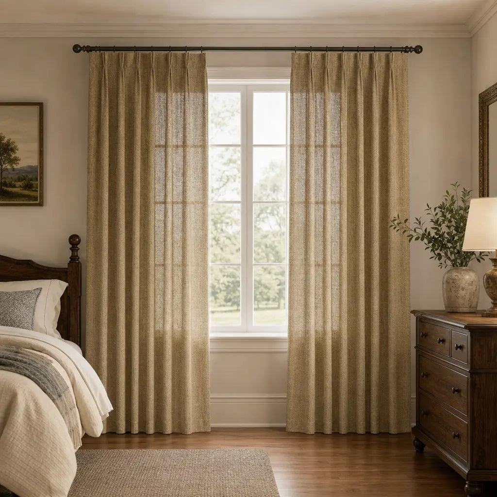 Custom Linen Blend Curtains for Living Rooms – Semi-Blackout – color 1038-B20