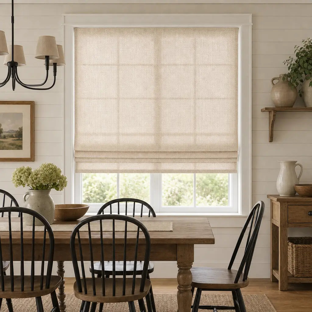 Custom Linen Blend Roman Shades – Semi-Blackout – color 1038-C04