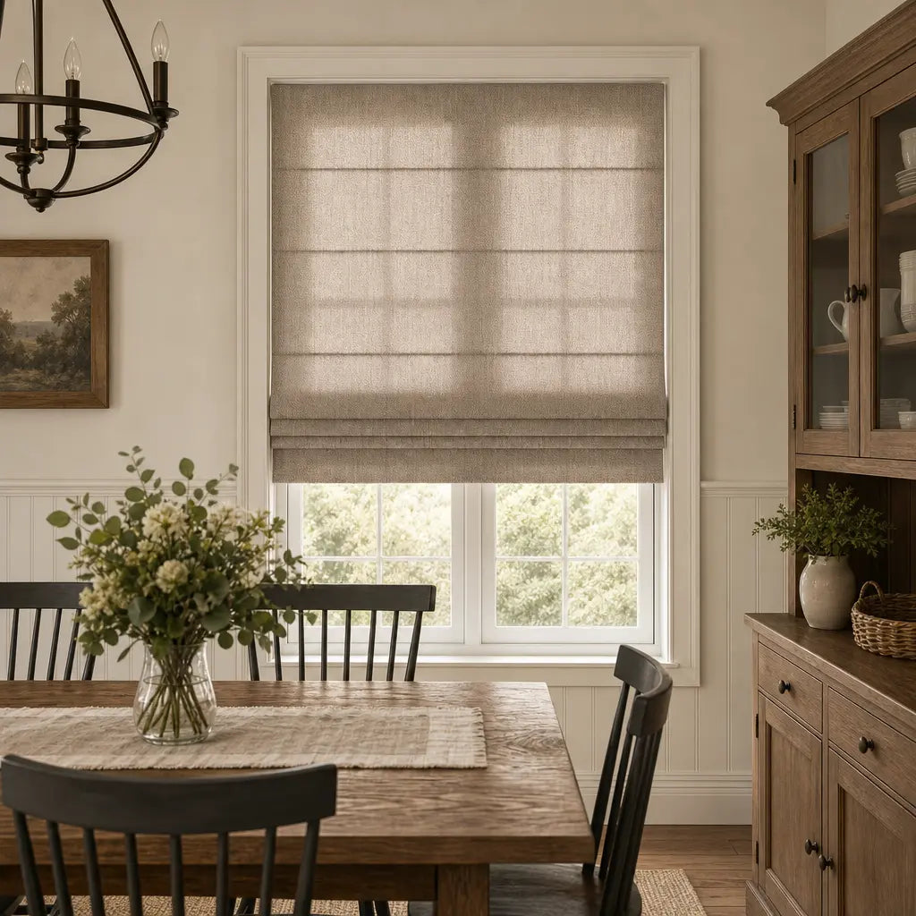 Custom Linen Blend Roman Shades – Semi-Blackout – color 1038-C06