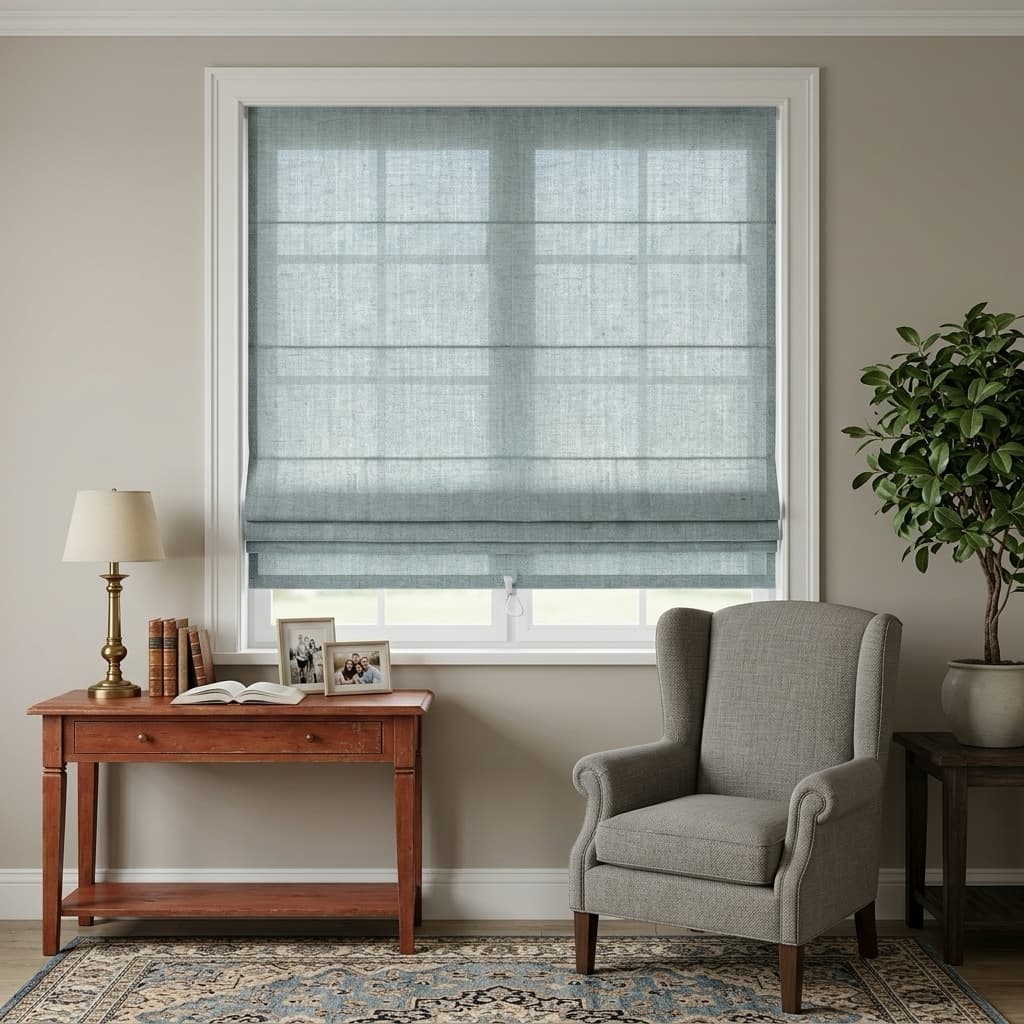 Custom Linen Blend Roman Shades – Semi-Blackout – color 1038-C09