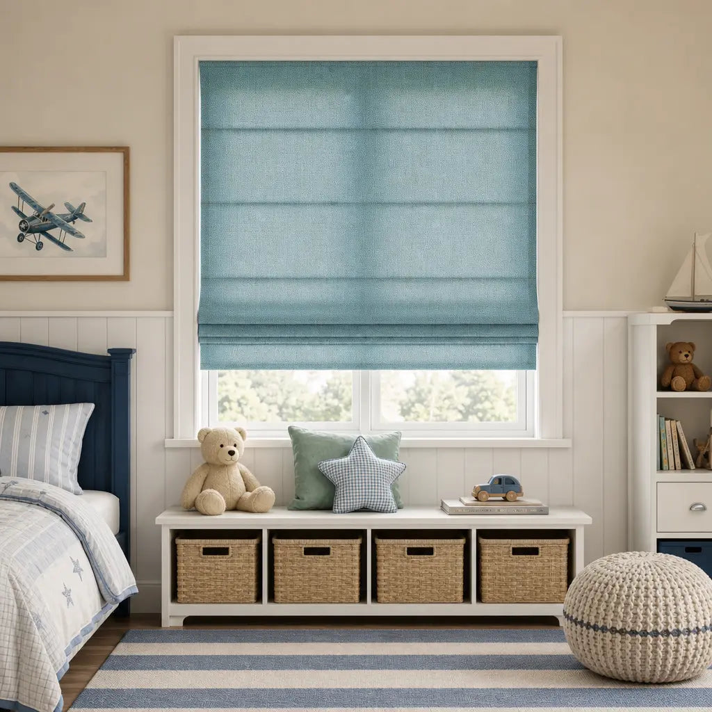 Custom Linen Blend Roman Shades – Semi-Blackout – color 1038-C13