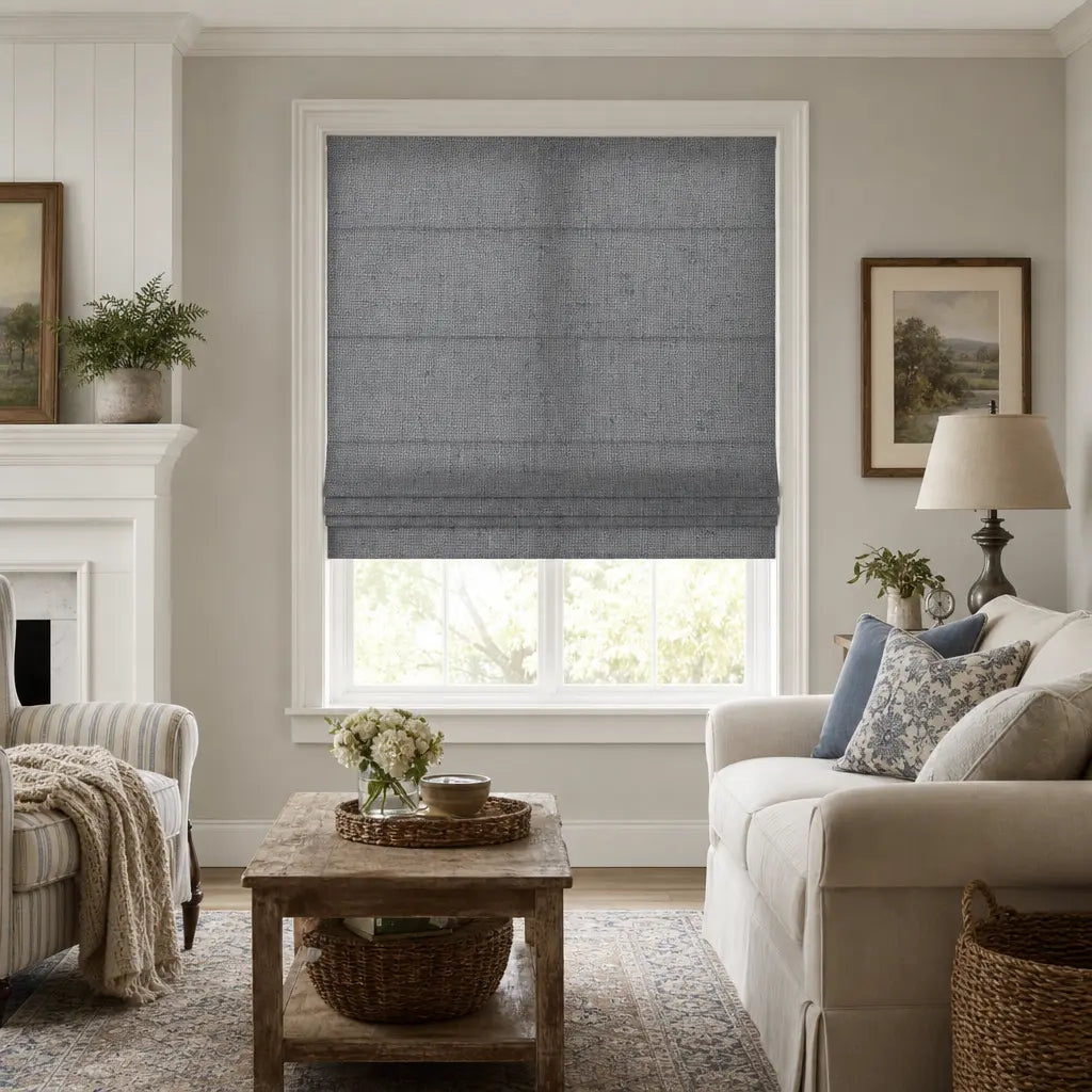 Custom Linen Blend Roman Shades – Semi-Blackout – color 1038-C14