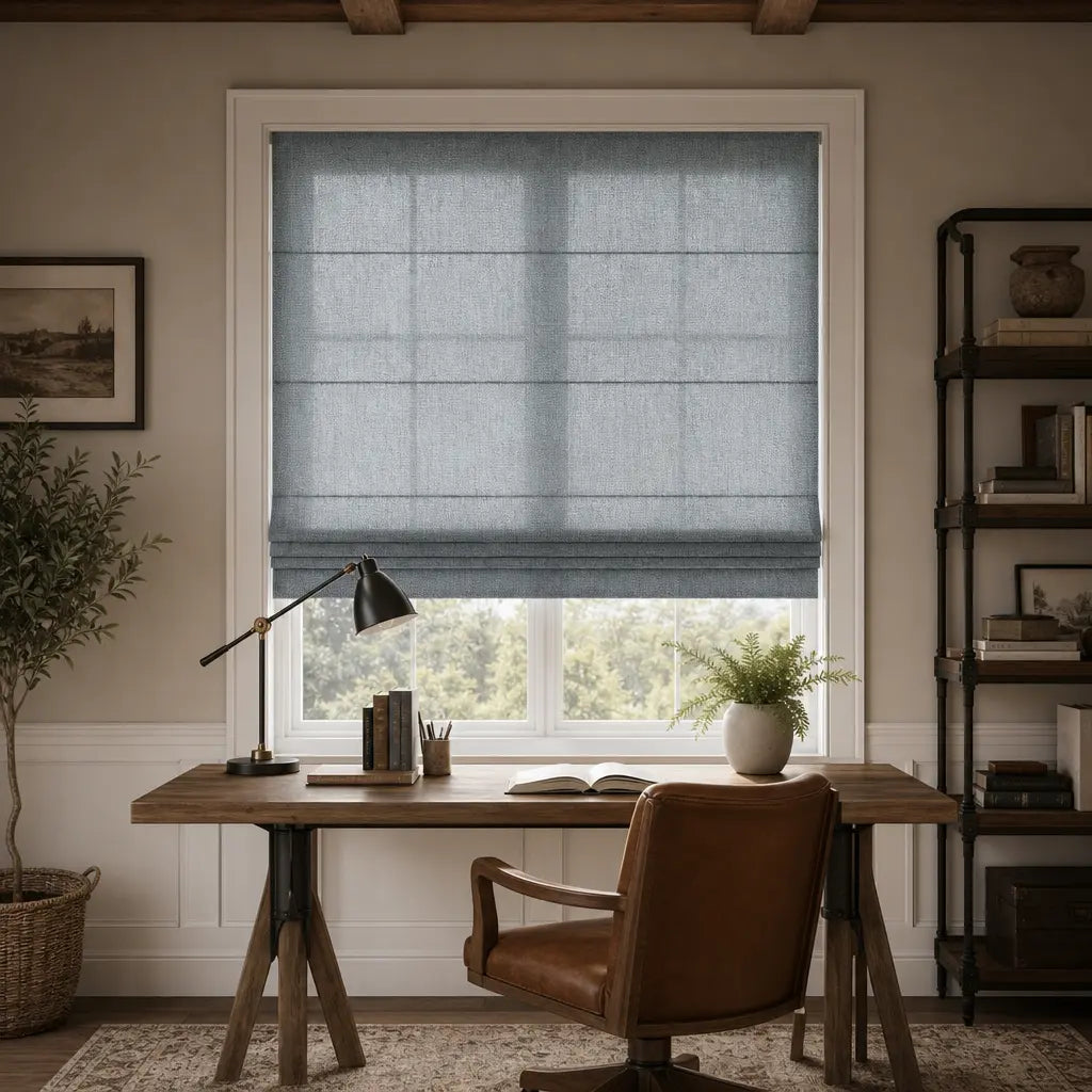 Custom Linen Blend Roman Shades – Semi-Blackout – color 1038-C16