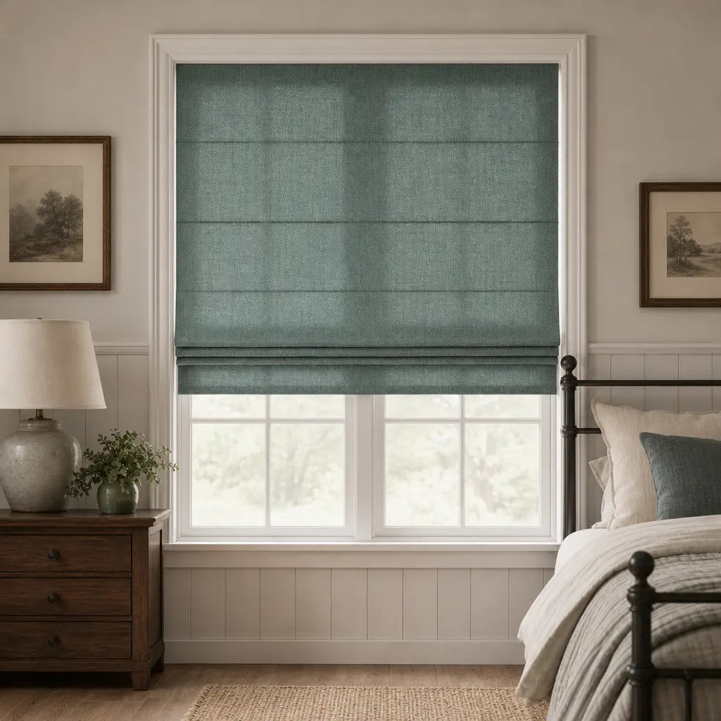 Custom Linen Blend Roman Shades – Semi-Blackout – color 1038-C17