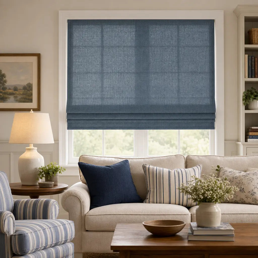 Custom Linen Blend Roman Shades – Semi-Blackout – color 1038-C22