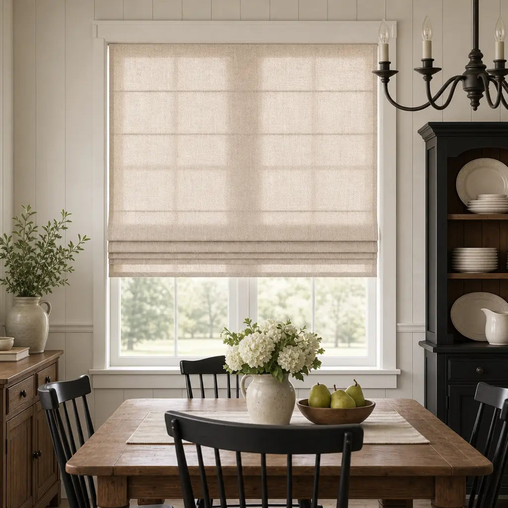 Custom Linen Blend Roman Shades – Light Filtering – color 1038-D04