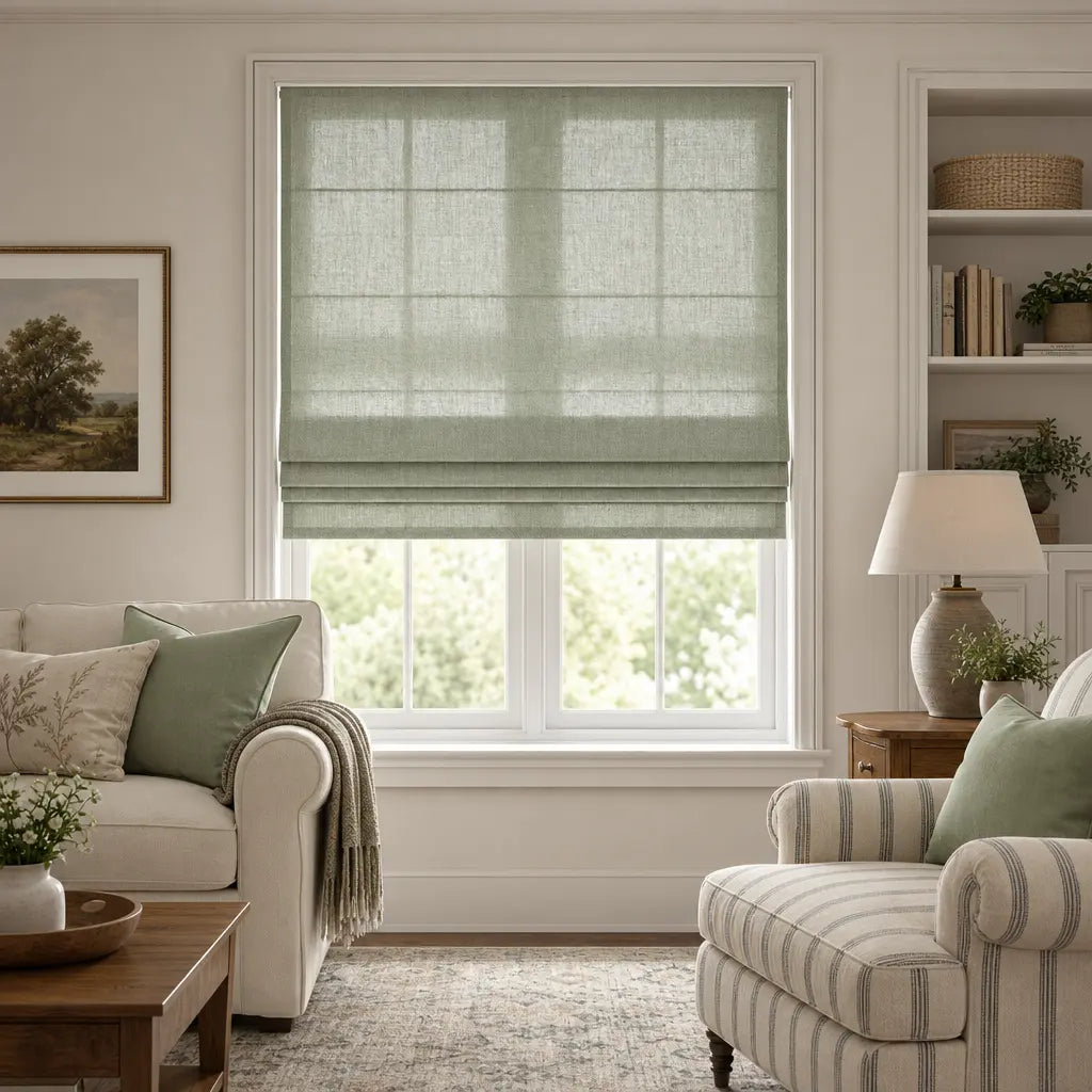 Custom Linen Blend Roman Shades – Light Filtering – color 1038-D10
