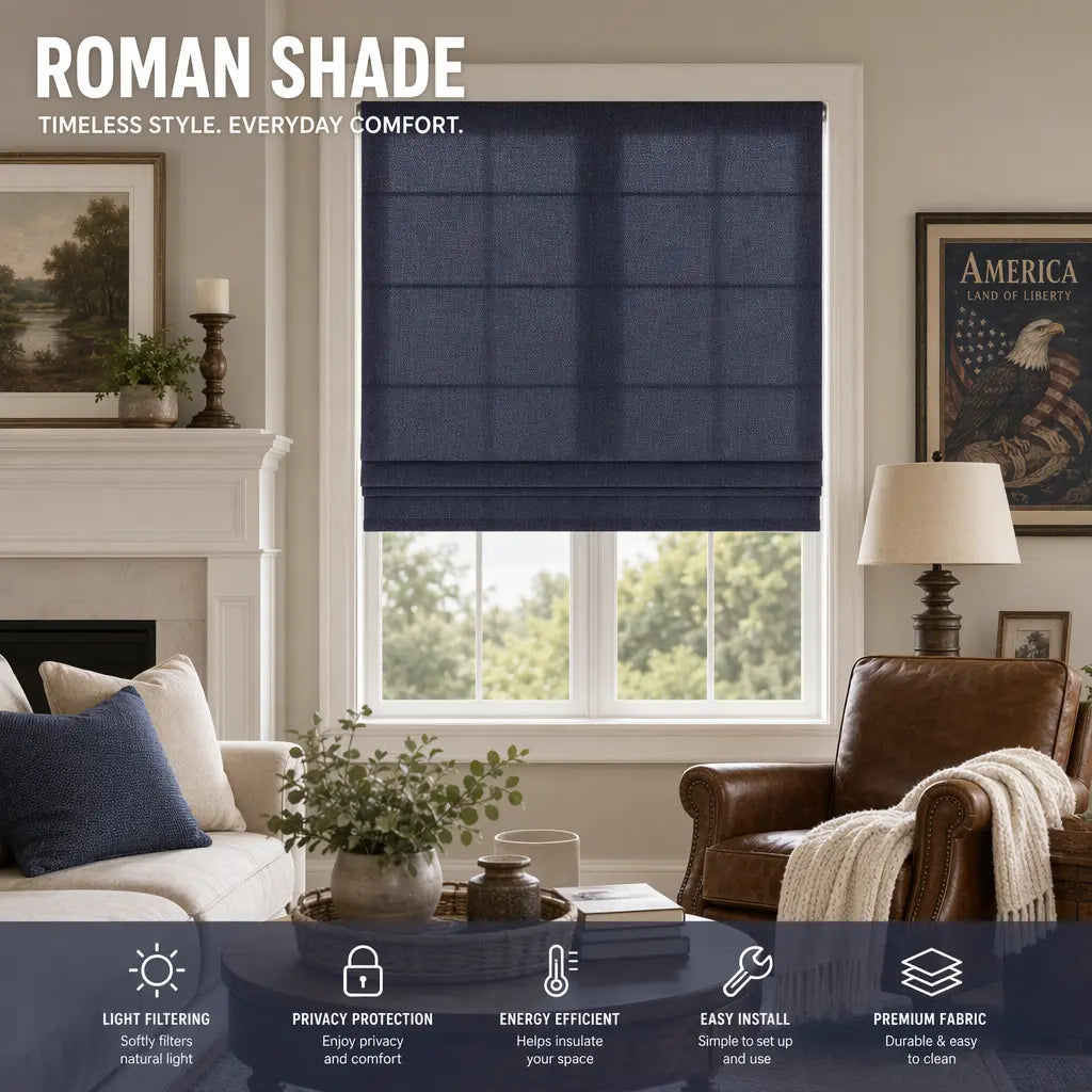 Custom Linen Blend Roman Shades – Light Filtering – color 1038-D27