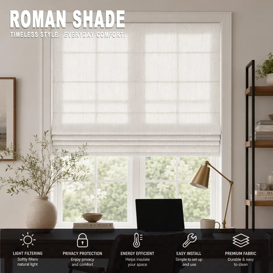 Custom Semi-Blackout Roman Shades – Soft Light & Privacy – color 1038F-01