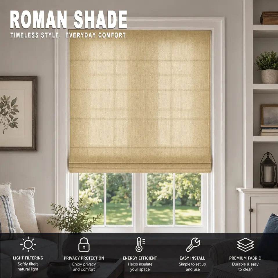 Custom Semi-Blackout Roman Shades – Soft Light & Privacy – color 1038F-07