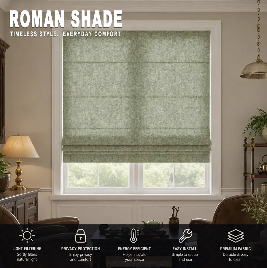 Custom Semi-Blackout Roman Shades – Soft Light & Privacy – color 1038F-10