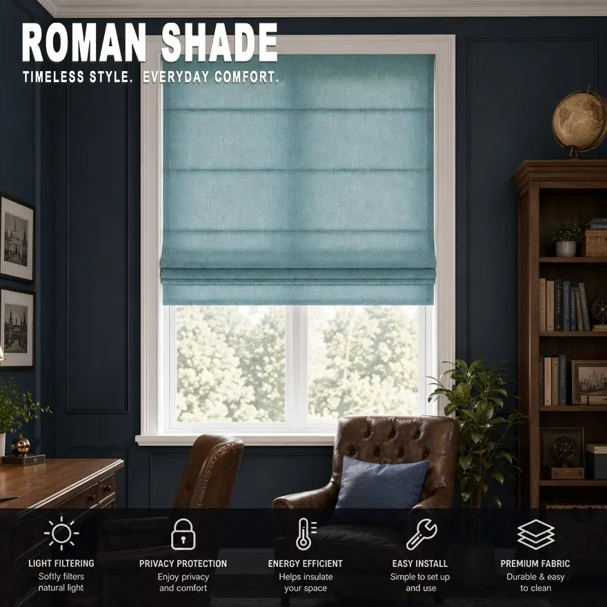 Custom Semi-Blackout Roman Shades – Soft Light & Privacy – color 1038F-13