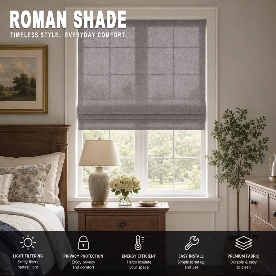 Custom Semi-Blackout Roman Shades – Soft Light & Privacy – color 1038F-15