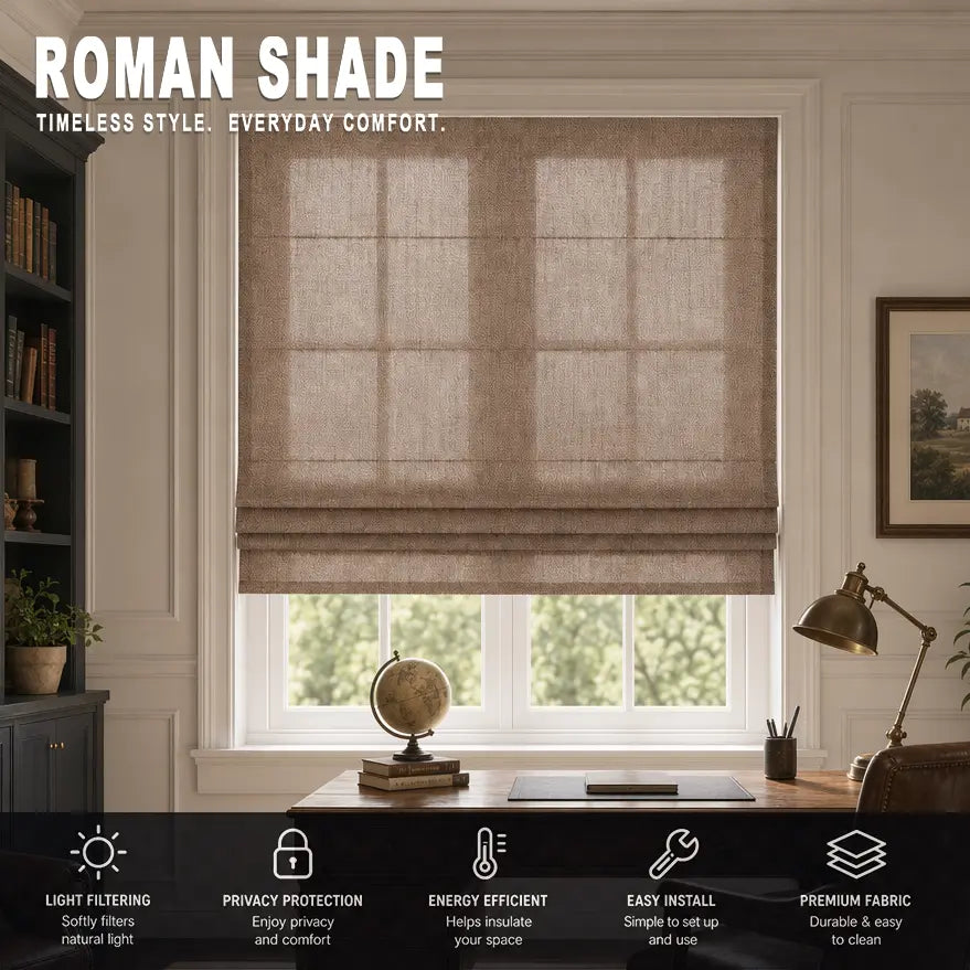 Custom Semi-Blackout Roman Shades – Soft Light & Privacy – color 1038F-21