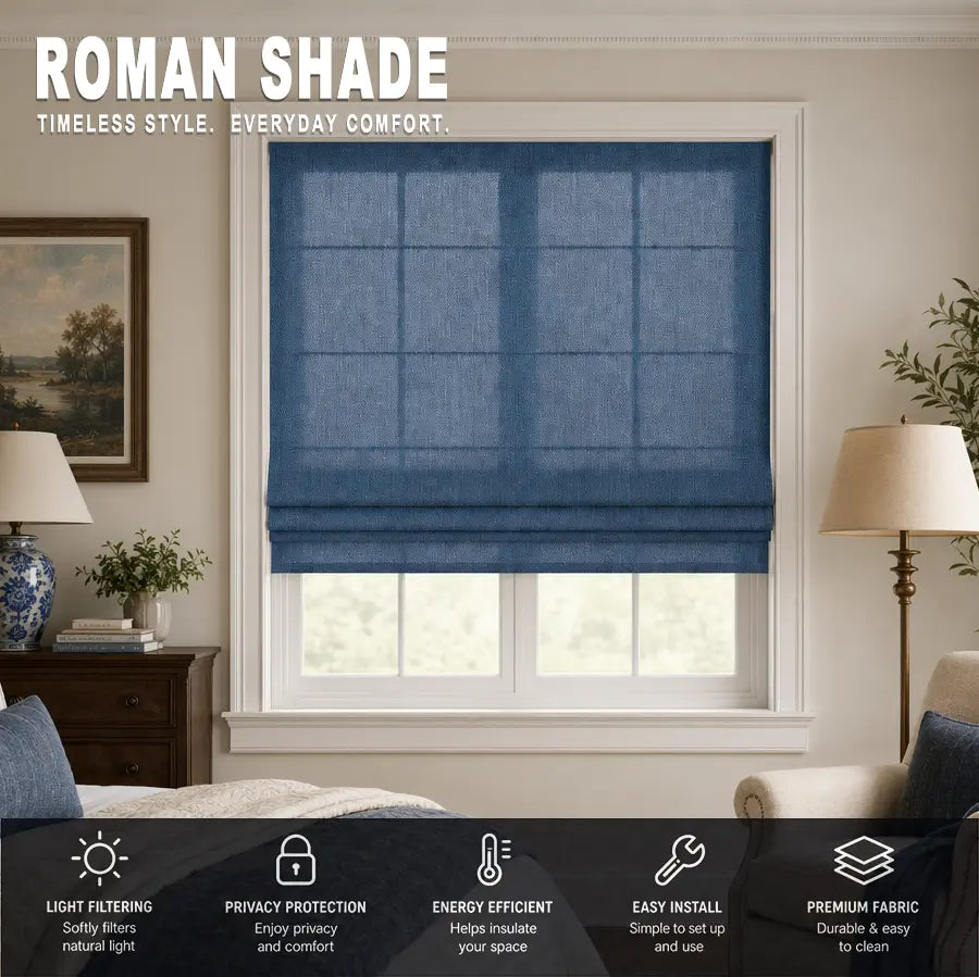 Custom Semi-Blackout Roman Shades – Soft Light & Privacy – color 1038F-22