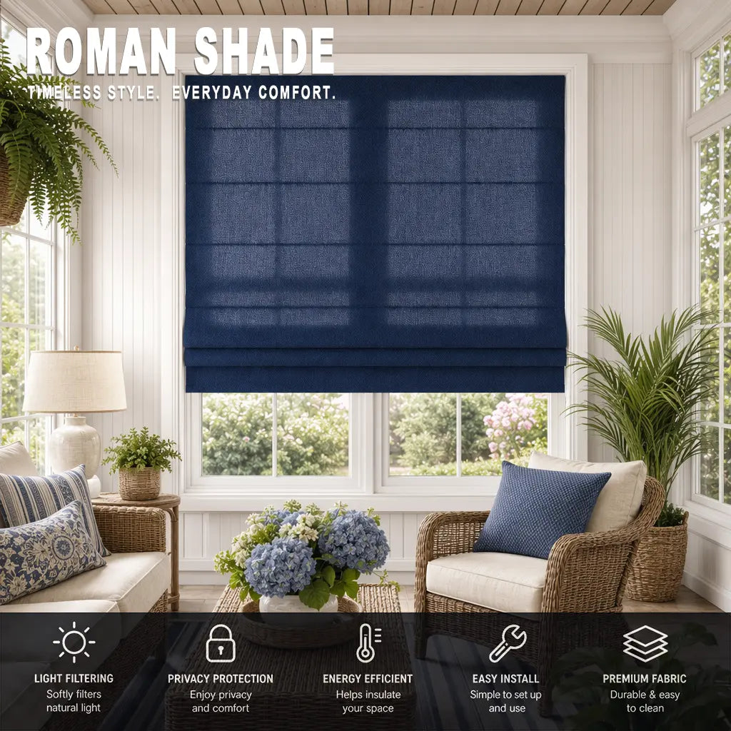 Custom Semi-Blackout Roman Shades – Soft Light & Privacy – color 1038F-28