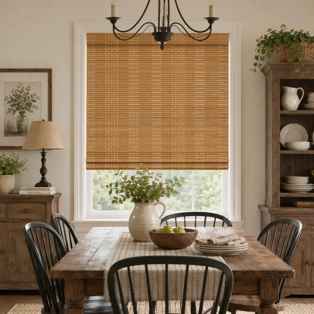 Custom Bamboo Shades – Natural Woven Light Filtering – color OM12B-02