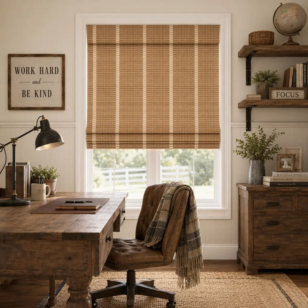 Custom Bamboo Shades – Natural Woven Light Filtering – color OM12B-03