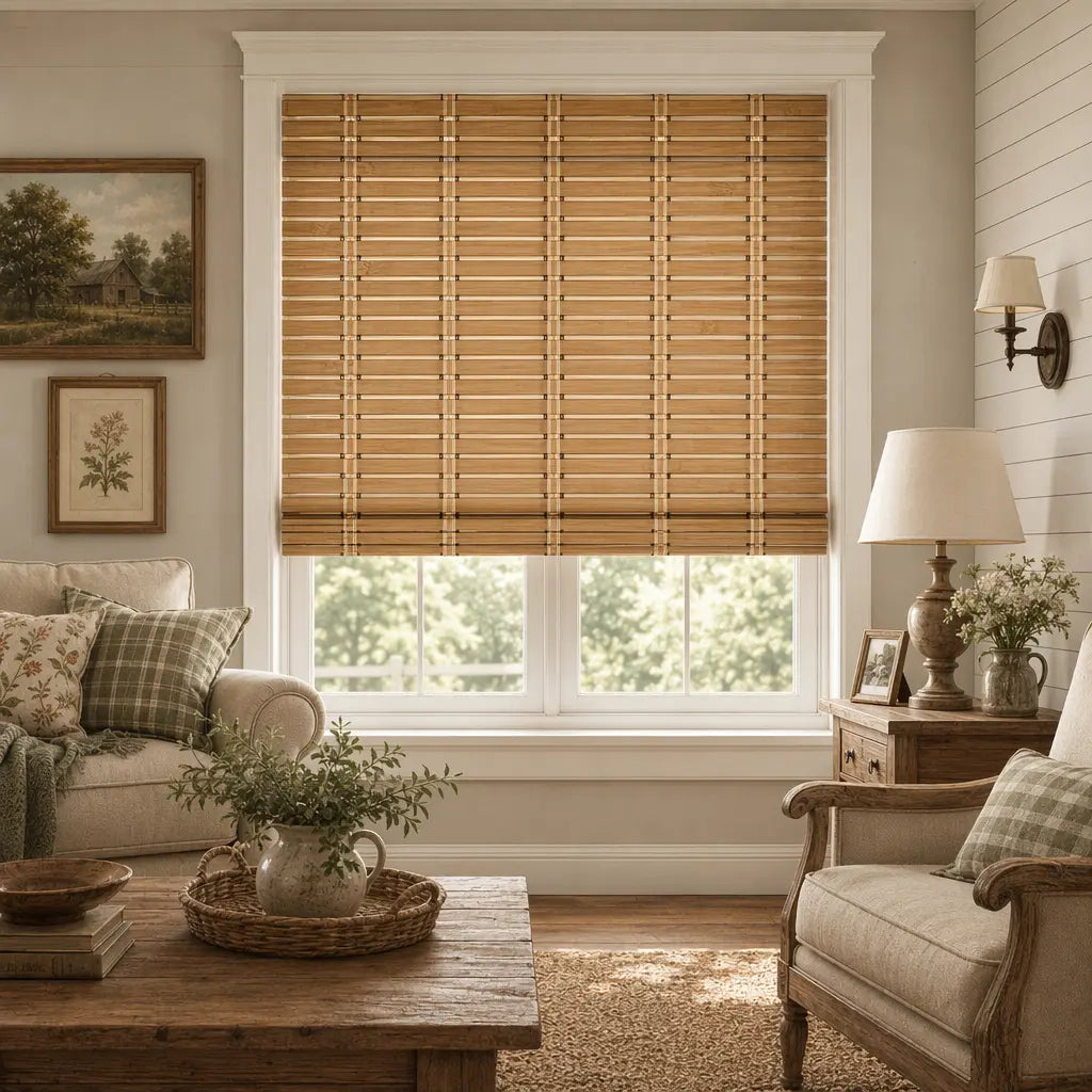 Custom Bamboo Shades – Natural Woven Light Filtering – color OM12C-07