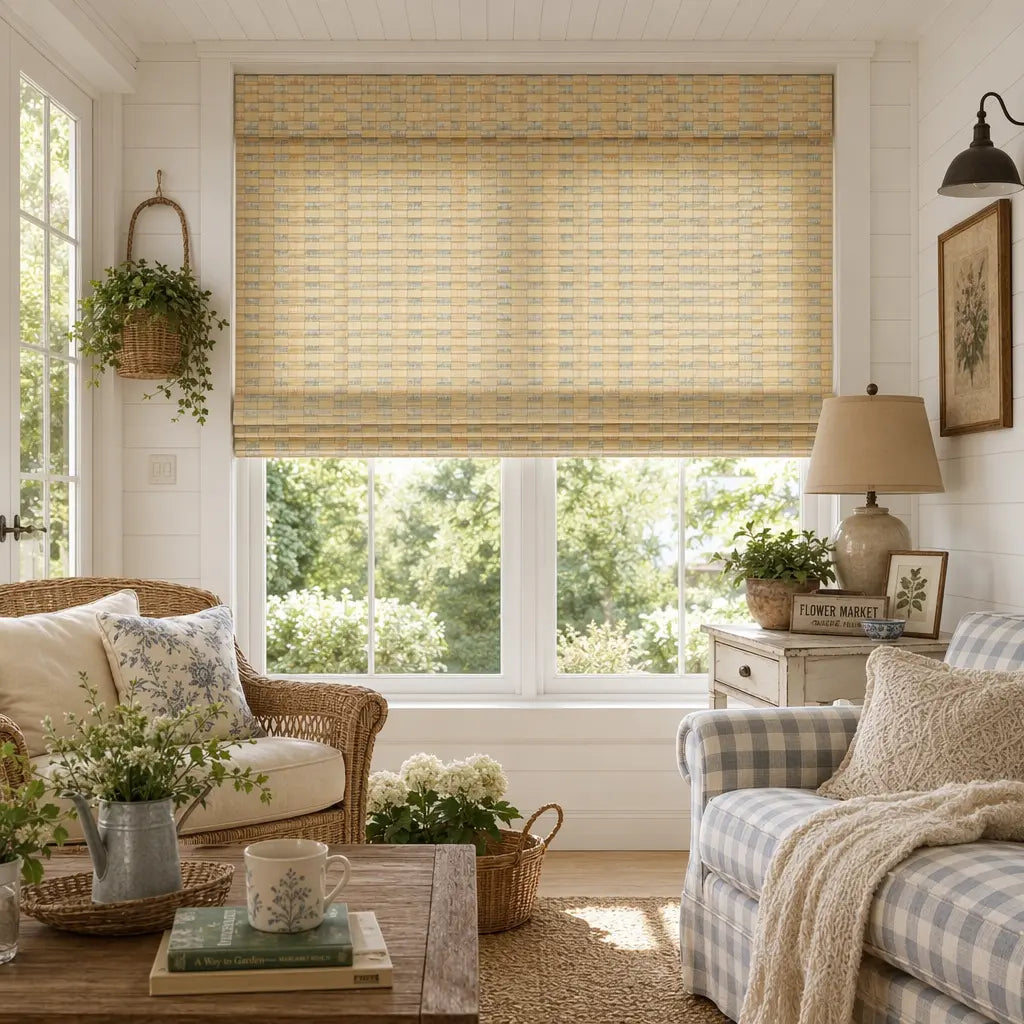 Custom Bamboo Shades – Natural Woven Light Filtering – color OM12C-09