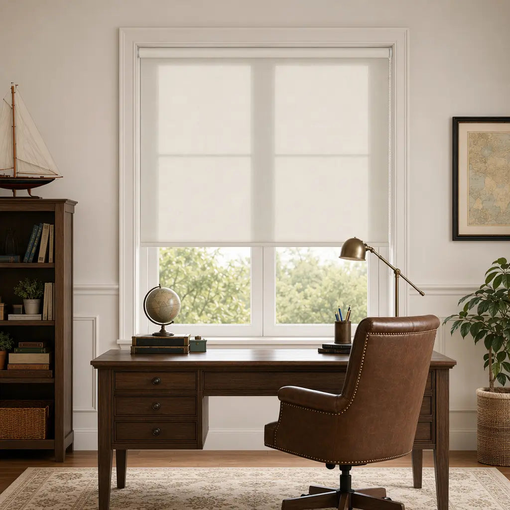 Custom Semi-Blackout Roller Shades – Soft Light & Privacy – color OM9A-02