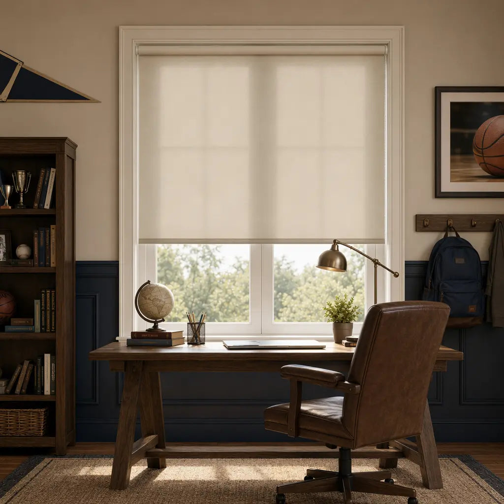 Custom Semi-Blackout Roller Shades – Soft Light & Privacy – color OM9A-12