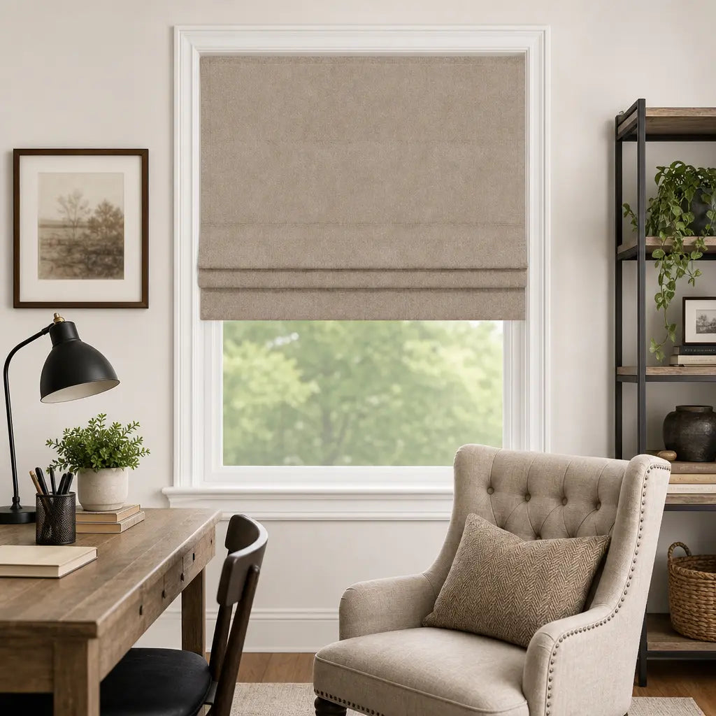 Custom Cordless Blackout Roman Shades for Bedrooms – color OY6-A05
