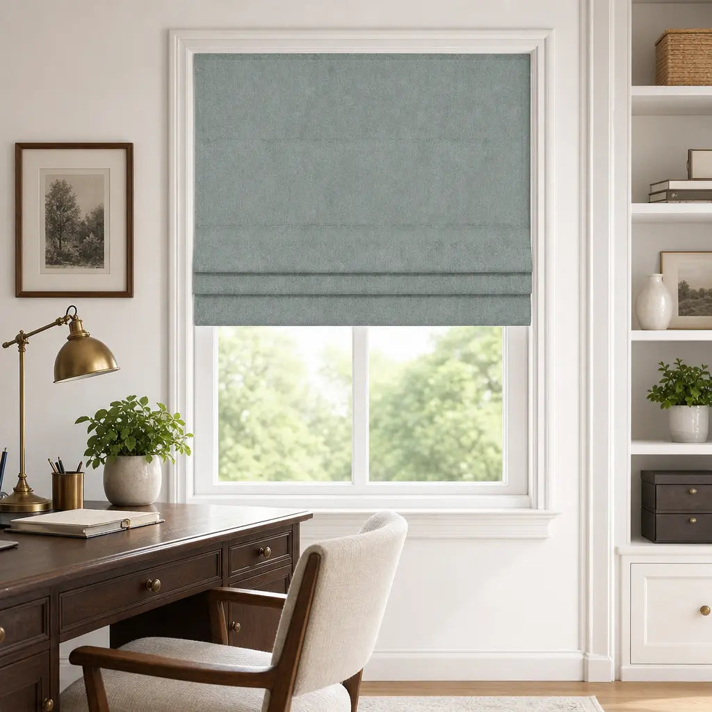 Custom Cordless Blackout Roman Shades for Bedrooms – color OY6-A11
