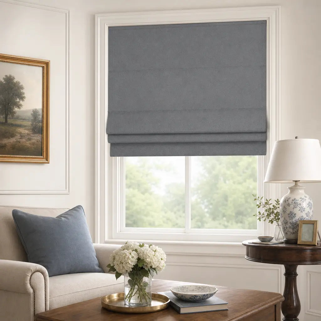 Custom Cordless Blackout Roman Shades for Bedrooms – color OY6-A17
