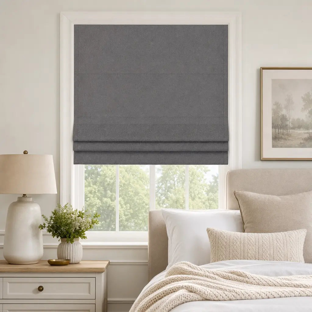 Custom Cordless Blackout Roman Shades for Bedrooms – color OY6-A18