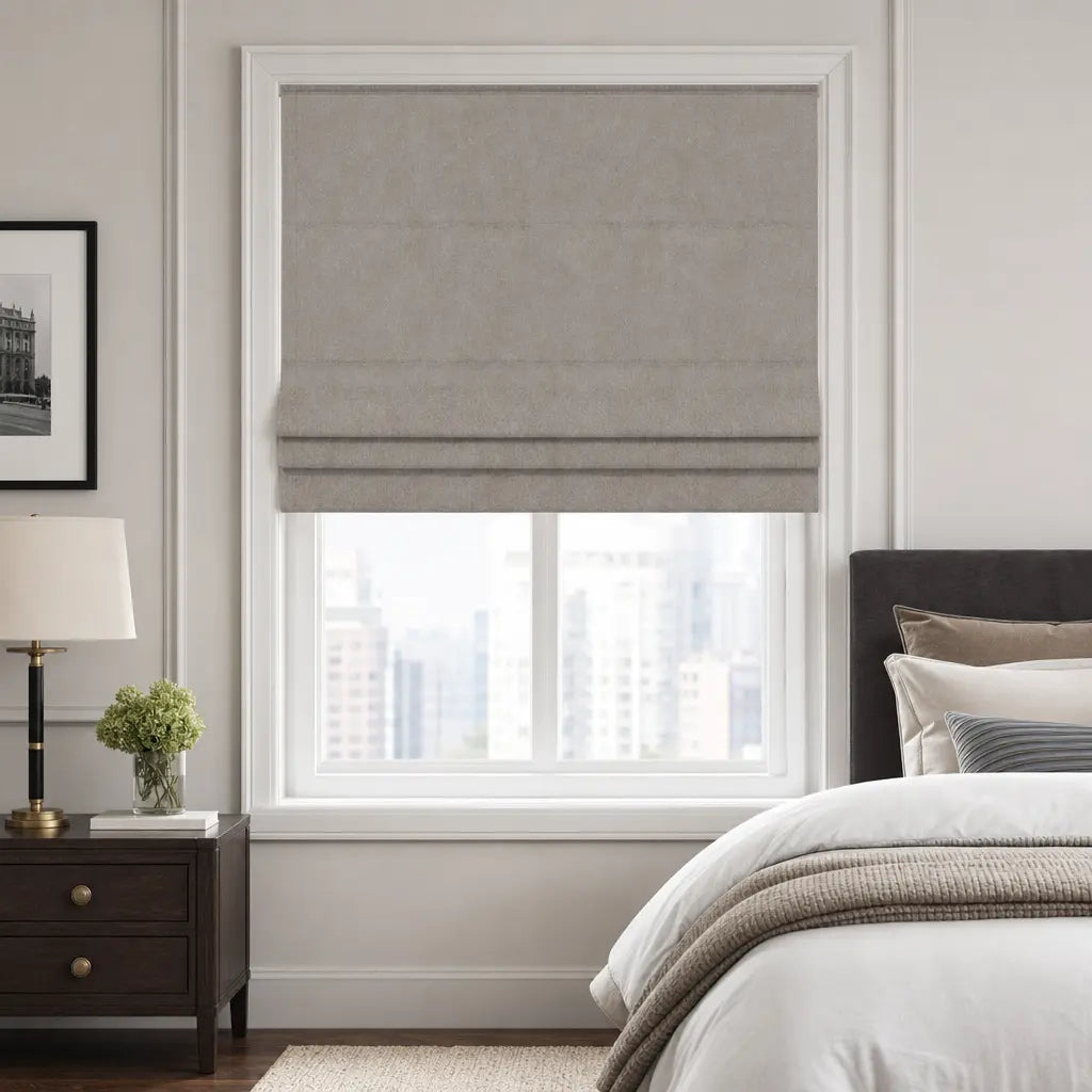 Custom Motorized Blackout Roman Shades – Smart Control – color OY6-C04