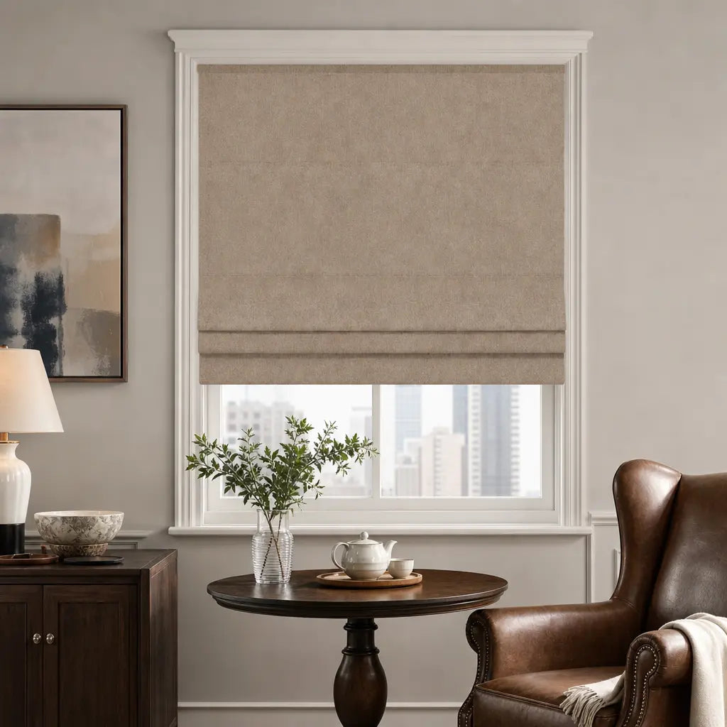 Custom Motorized Blackout Roman Shades – Smart Control – color OY6-C05