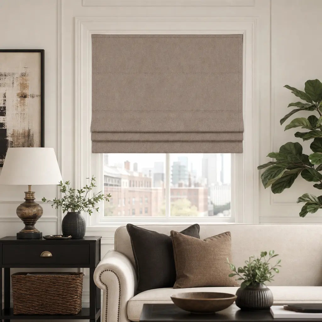 Custom Motorized Blackout Roman Shades – Smart Control – color OY6-C06