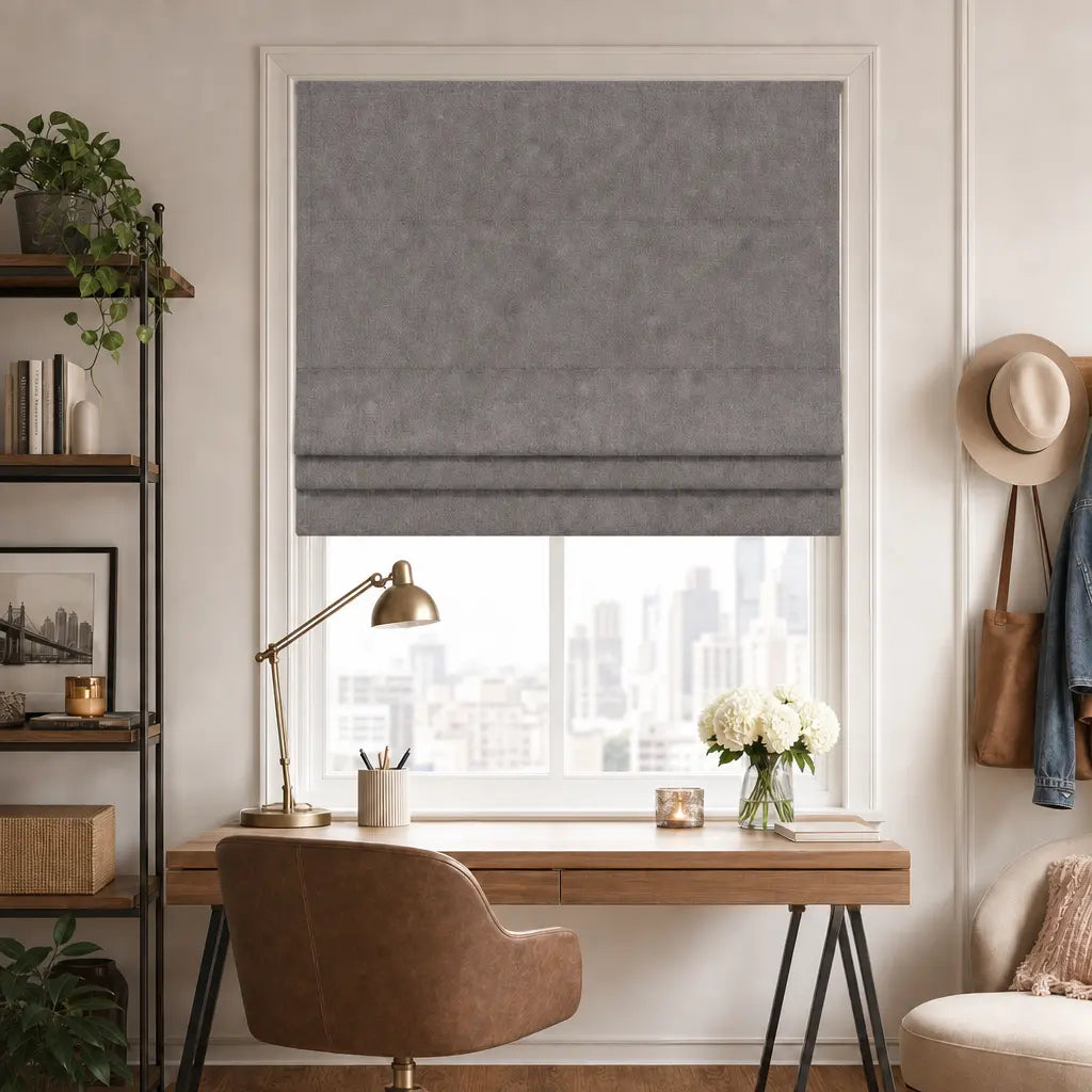 Custom Motorized Blackout Roman Shades – Smart Control – color OY6-C08