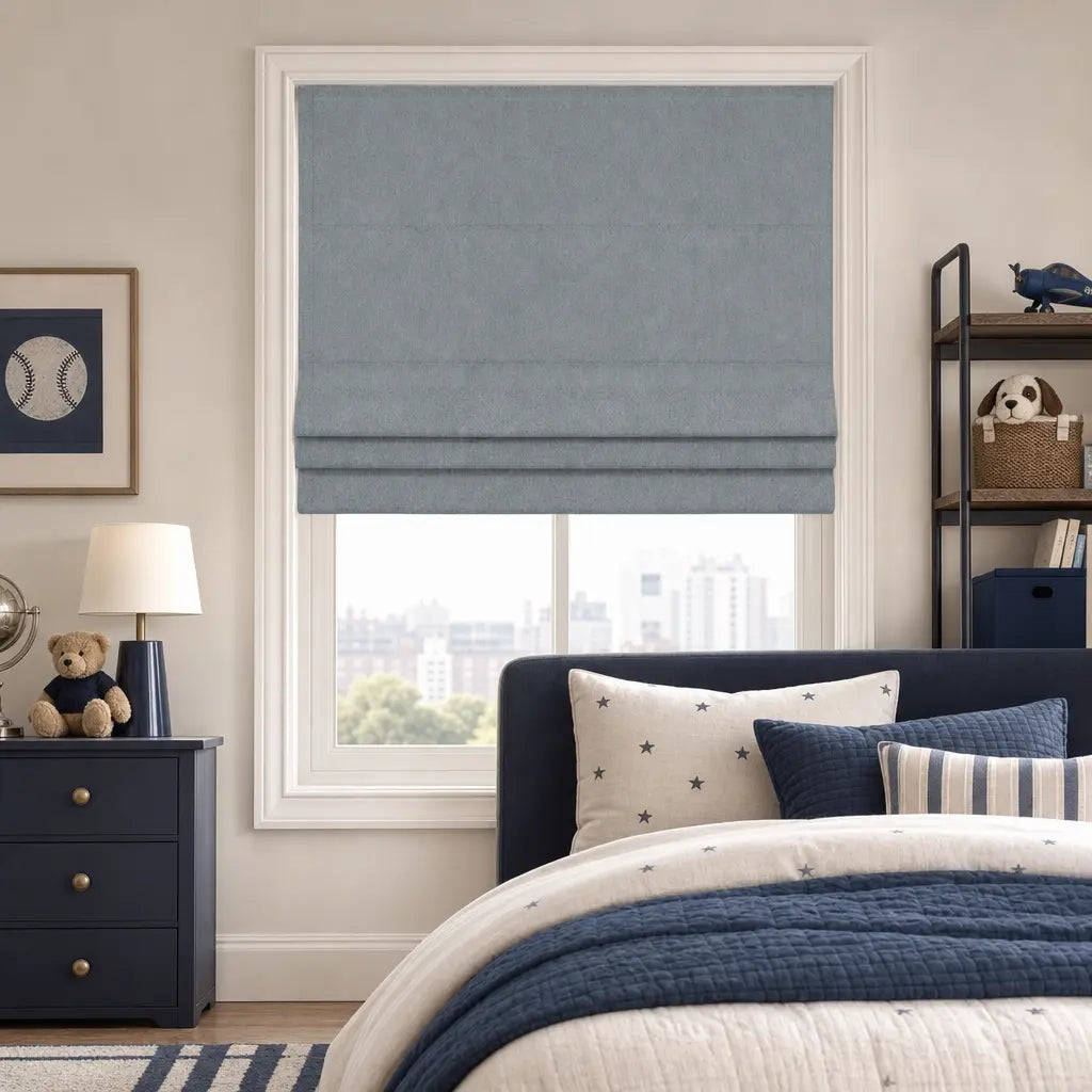 Custom Motorized Blackout Roman Shades – Smart Control – color OY6-C12