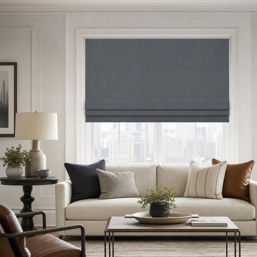 Custom Motorized Blackout Roman Shades – Smart Control – color OY6-C13