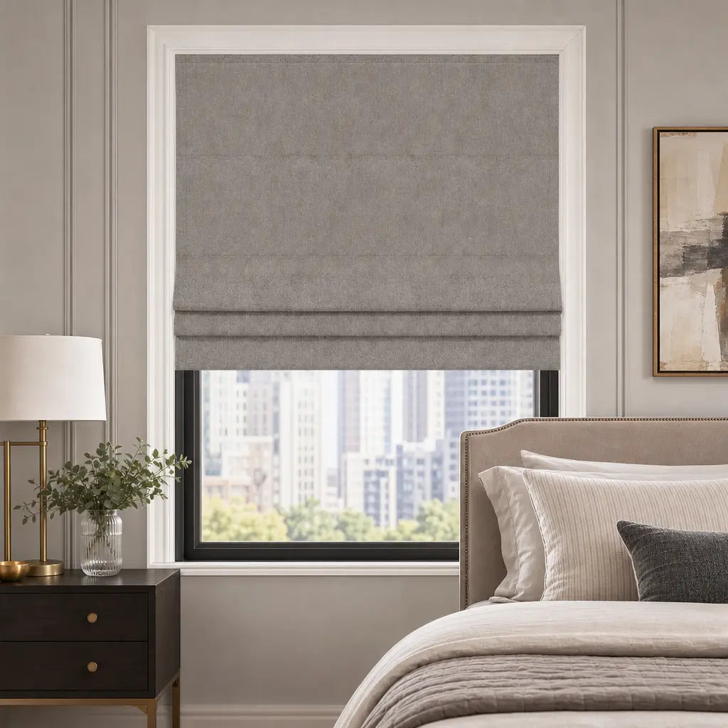 Custom Motorized Blackout Roman Shades – Smart Control – color OY6-C16
