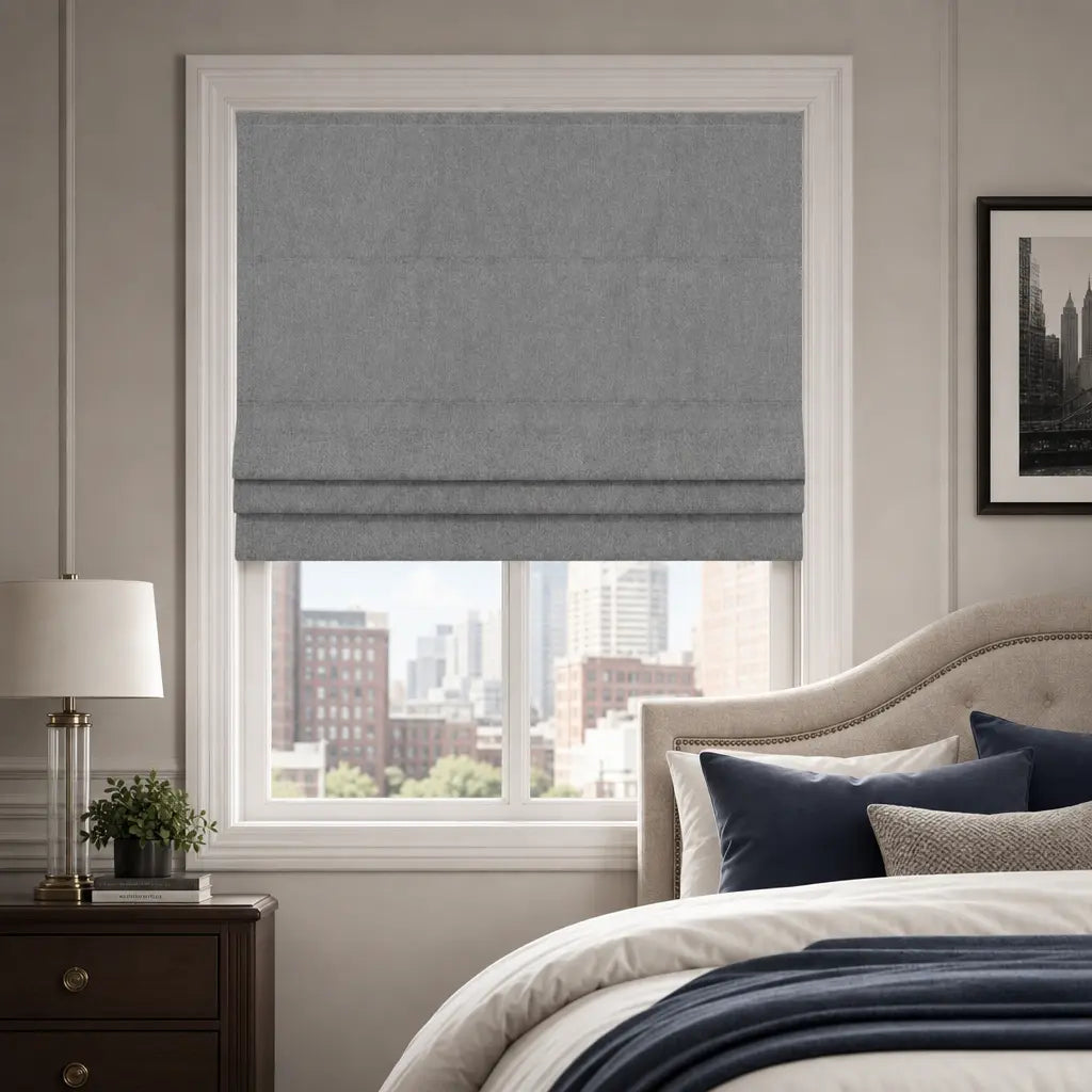 Custom Motorized Blackout Roman Shades – Smart Control – color OY6-C17