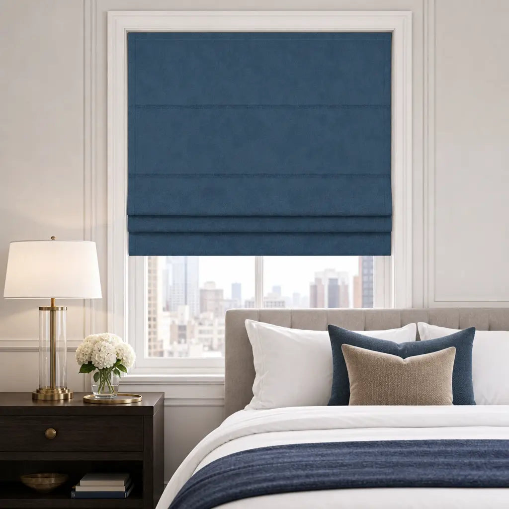 Custom Motorized Blackout Roman Shades – Smart Control – color OY6-C22