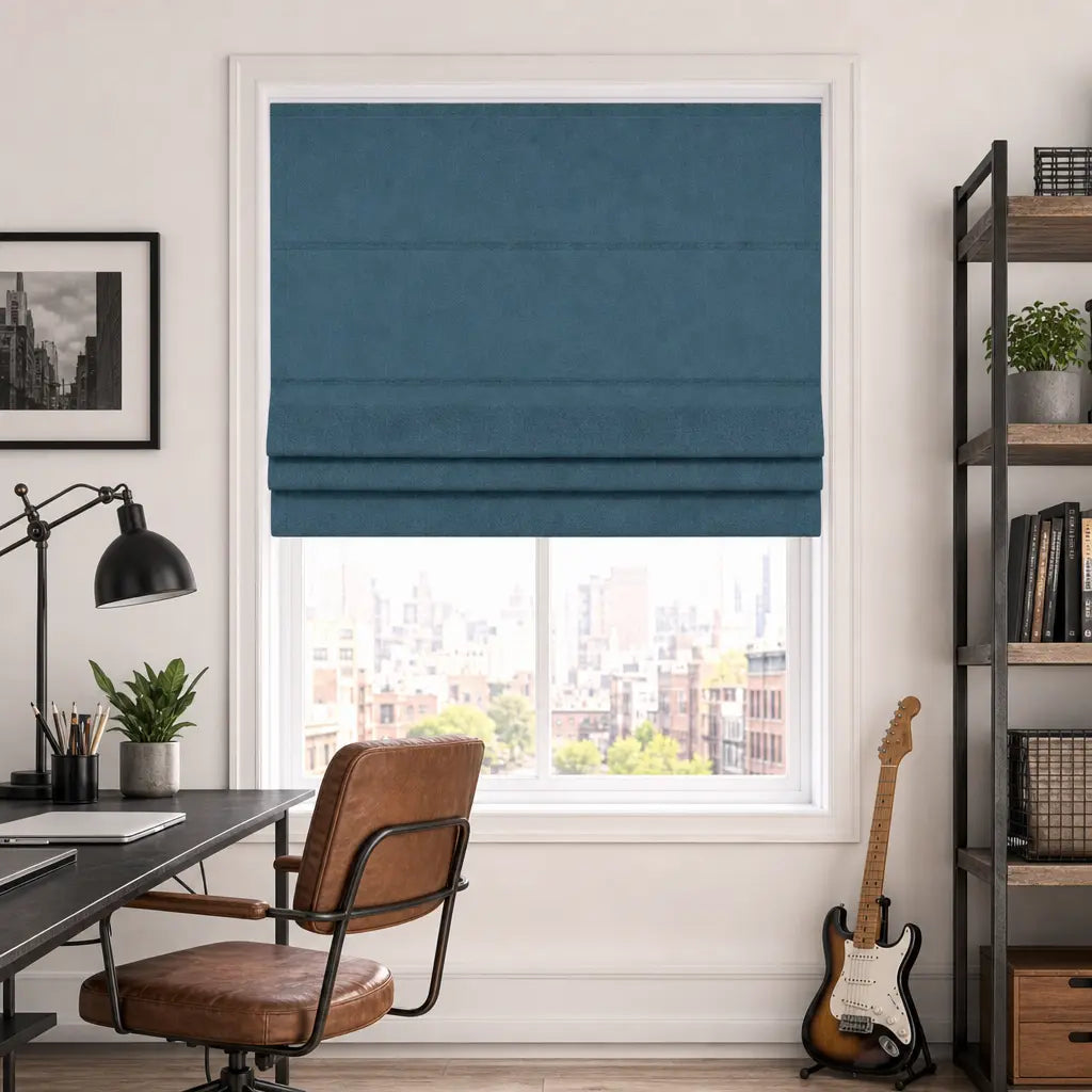 Custom Motorized Blackout Roman Shades – Smart Control – color OY6-C23