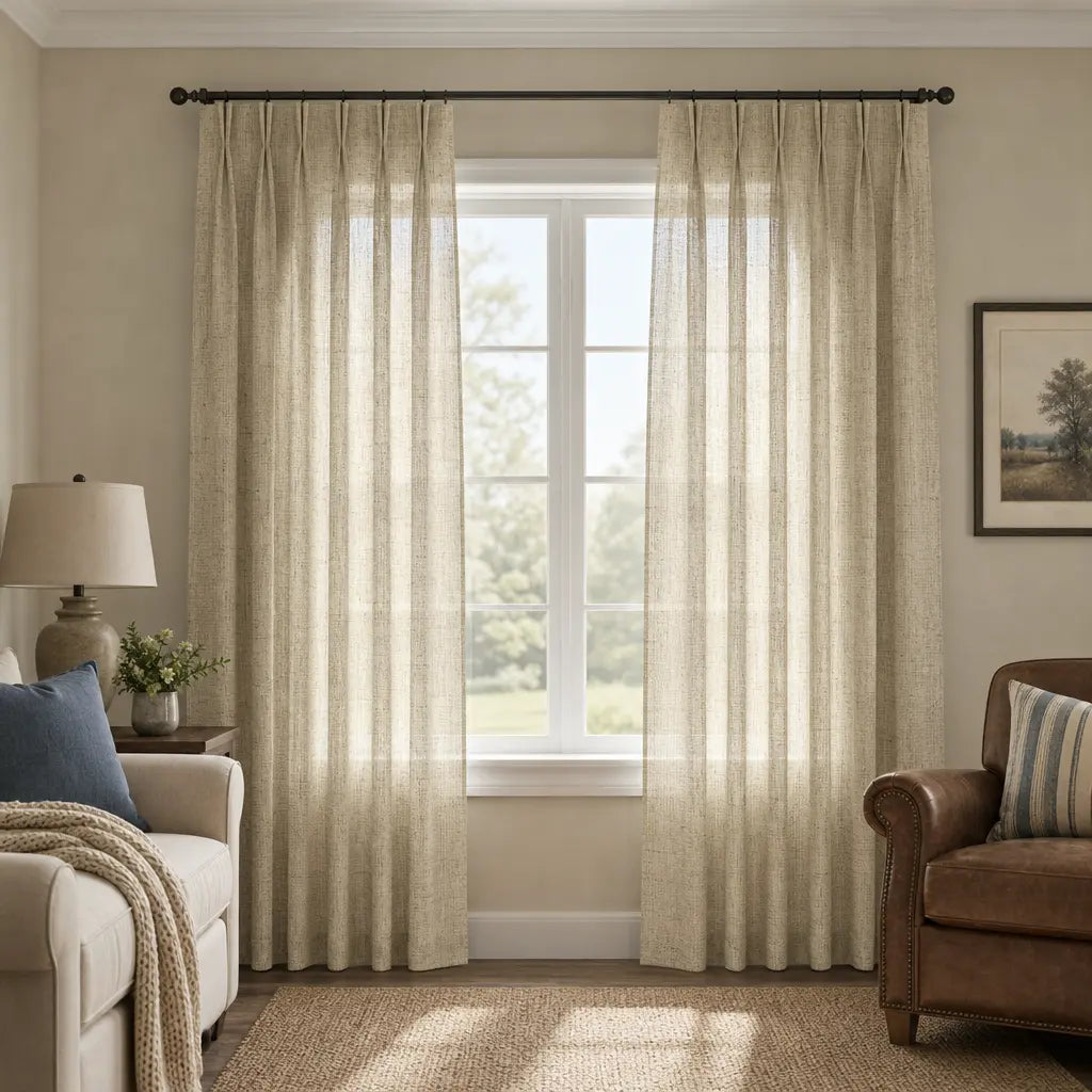 Custom Linen Blend Curtains for Bedrooms – Semi-Blackout – color 1038-A02