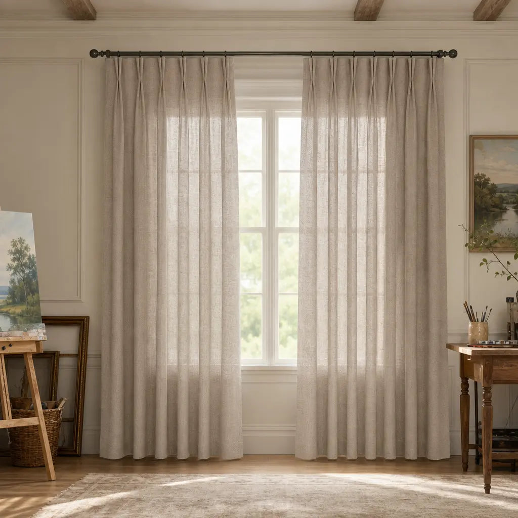 Custom Linen Blend Curtains for Bedrooms – Semi-Blackout – color 1038-A06