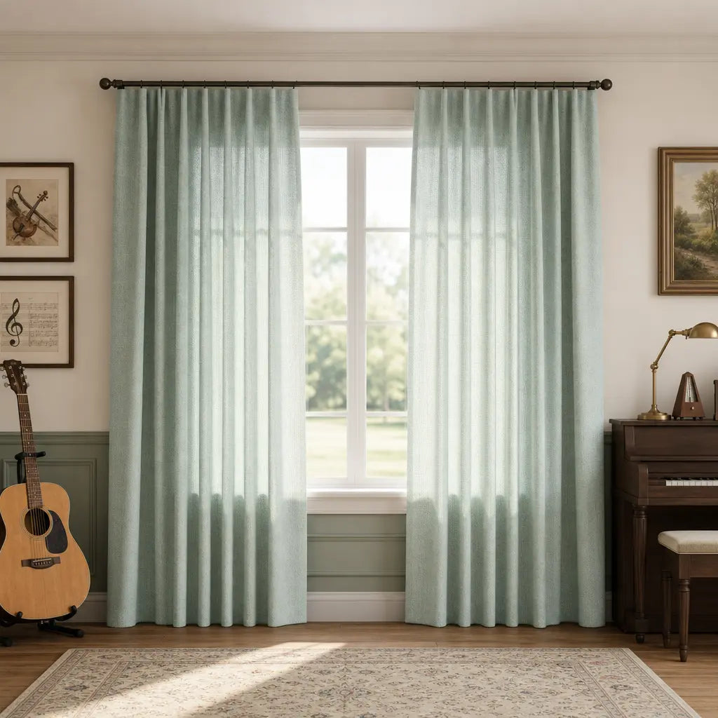 Custom Linen Blend Curtains for Bedrooms – Semi-Blackout – color 1038-A08