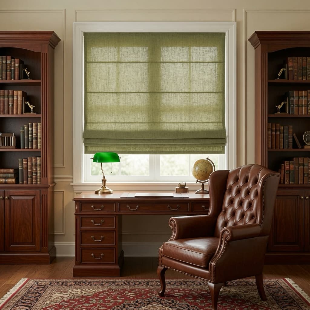 Custom Linen Blend Roman Shades – Semi-Blackout – color 1038-C
