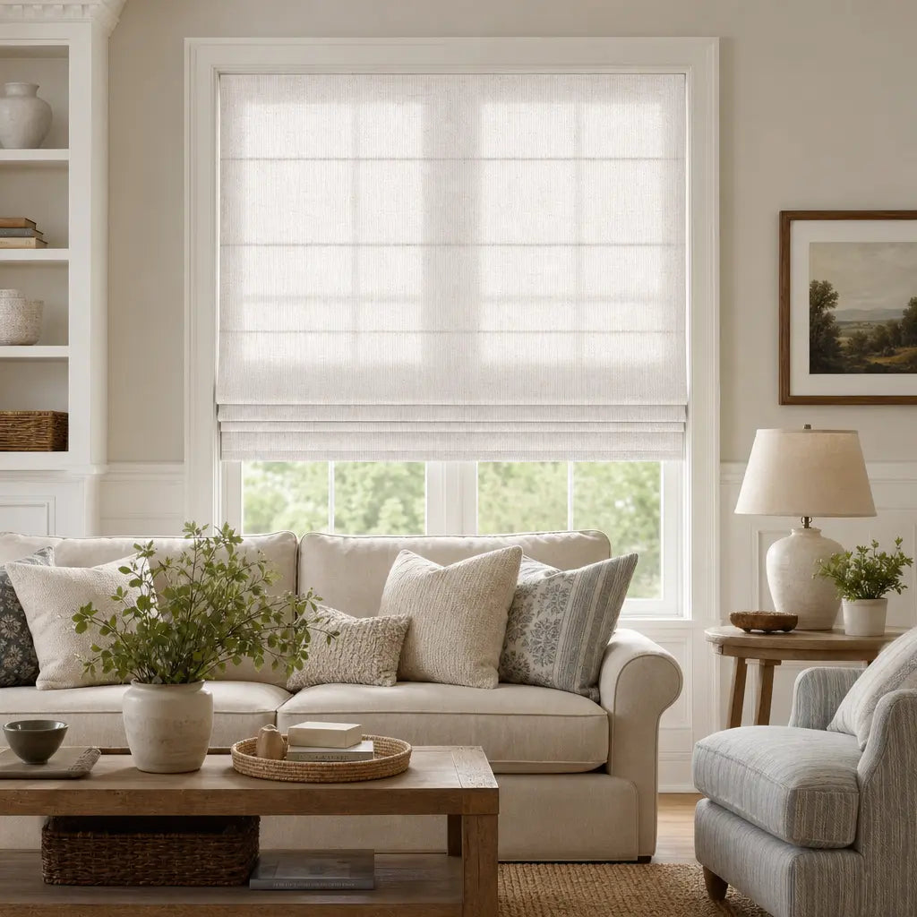 Custom Linen Blend Roman Shades – Semi-Blackout – color 1038-C01