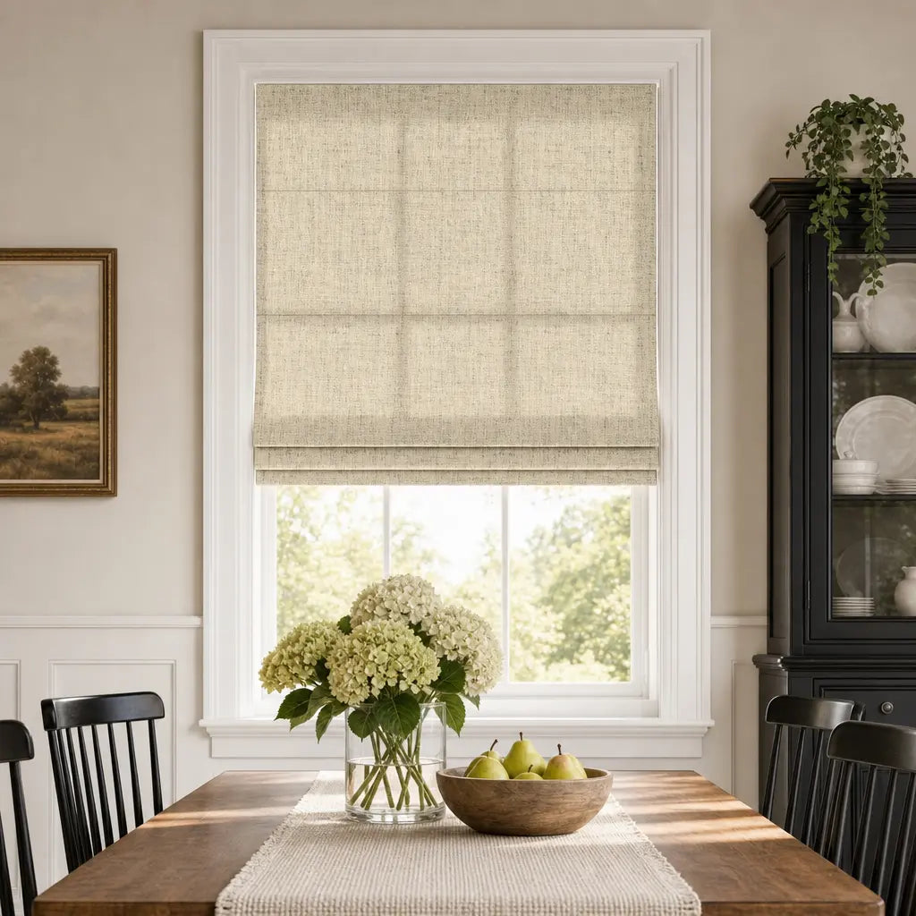 Custom Linen Blend Roman Shades – Semi-Blackout – color 1038-C02